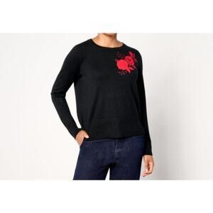 Studio Park Jane Tracey Size XL Black Red Floral Sweater A665371 NWOT